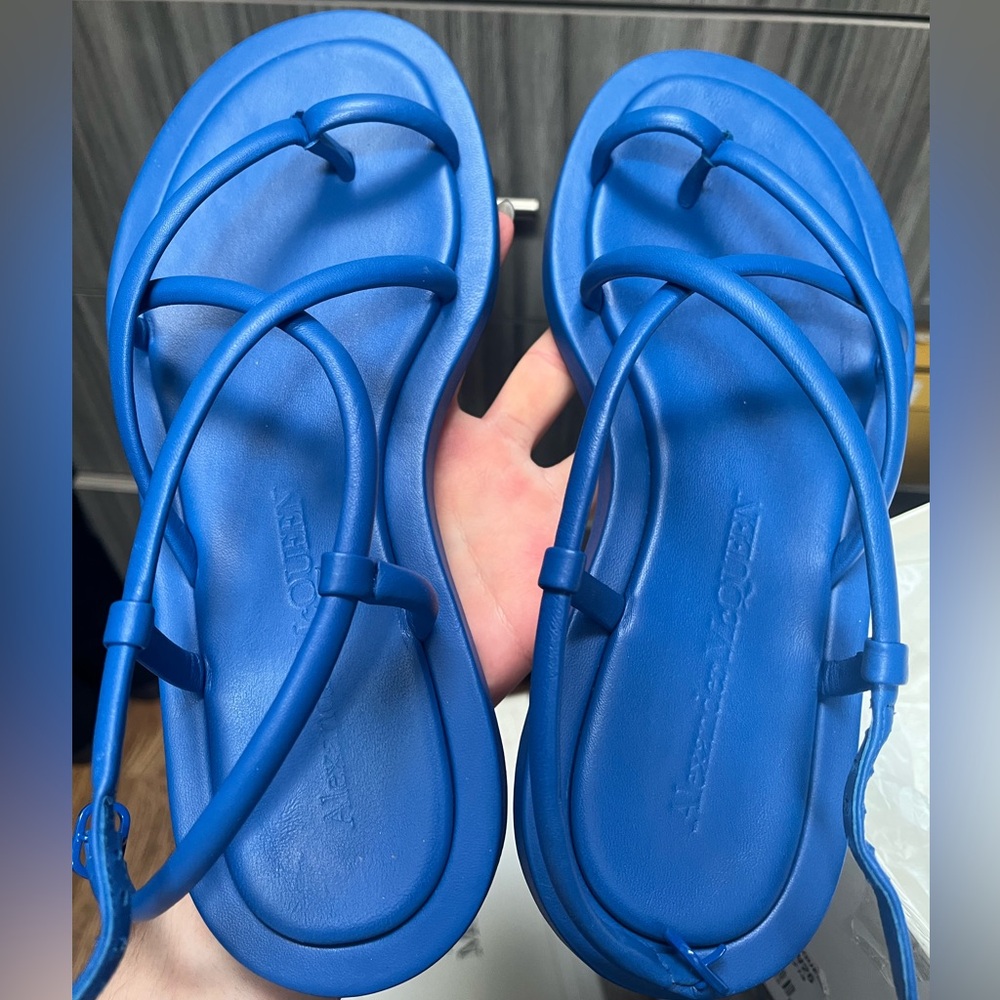 Alexander McQueen Strappy Blue Sandals, 36